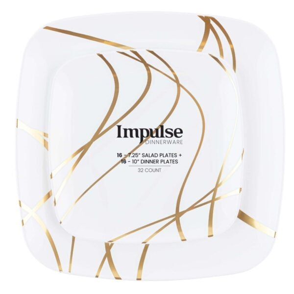 The Combo White & Gold Square Plates - 32 Count