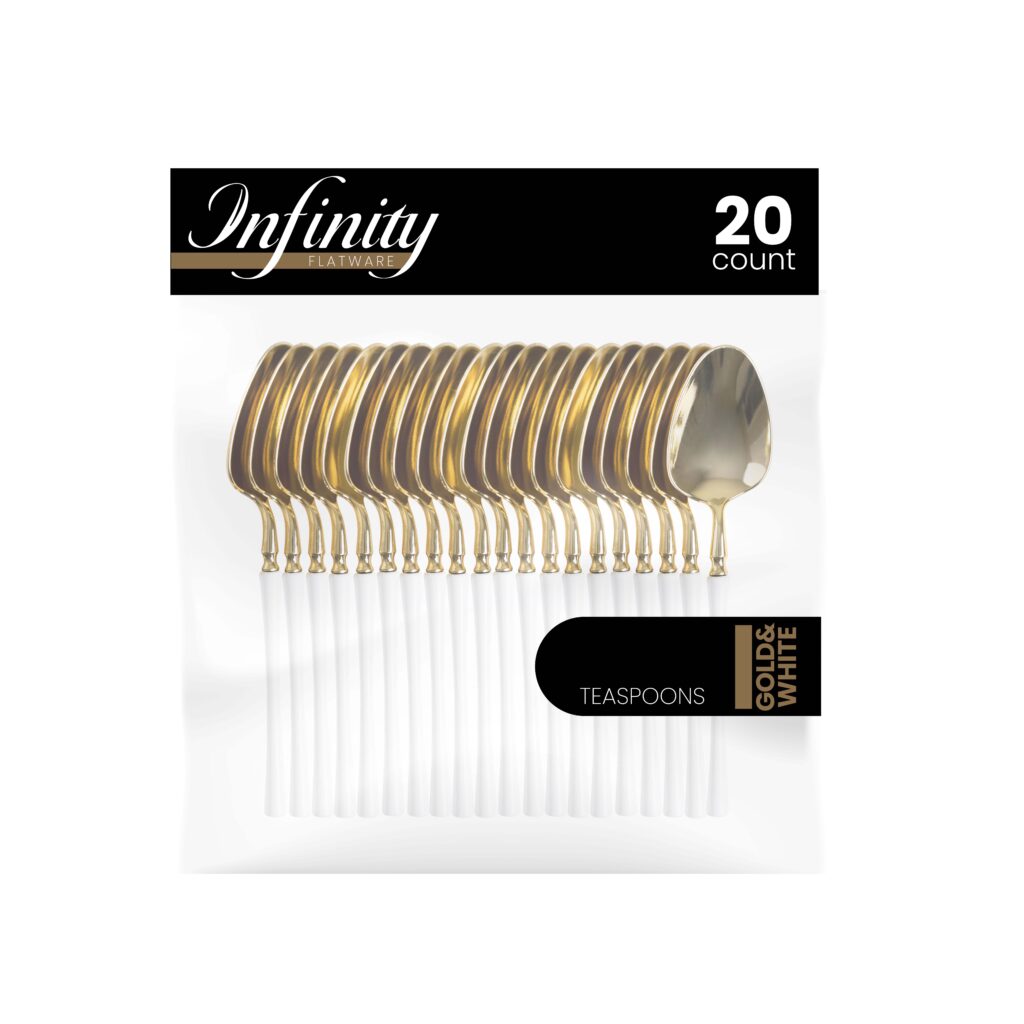 Gold and White Teaspoons- 20 Count - The Closeout Connection