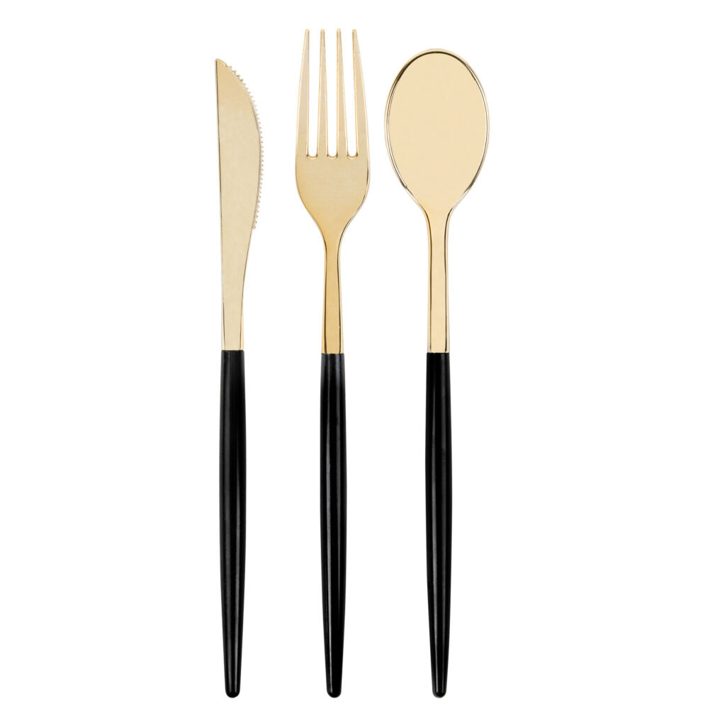 Chic Flatware Gold and Black Combo - 32 Count
