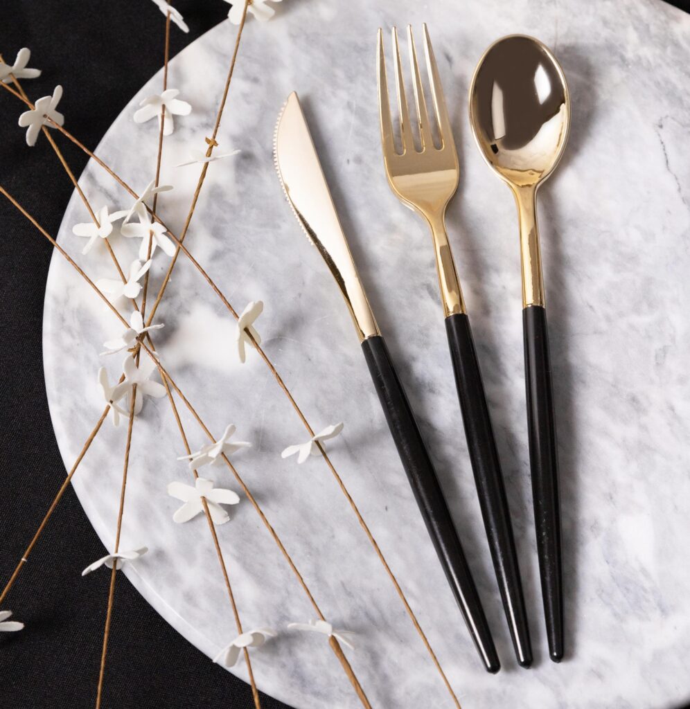 Chic Flatware Gold and Black Combo - 32 Count