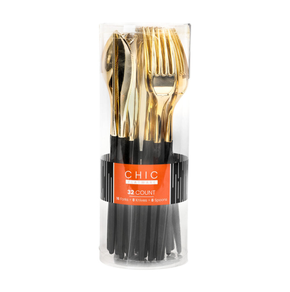 Chic Flatware Gold and Black Combo - 32 Count