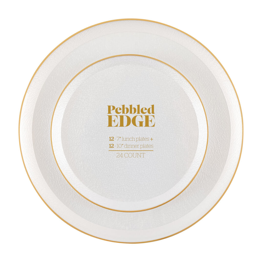 Edge Pebbled Combo Pearl/Gold Rim 7″ & 10″ Plates - 24 Count