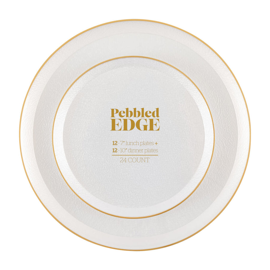Edge Pebbled Combo Pearl/Gold Rim 7″ & 10″ Plates - 24 Count - The Closeout Connection