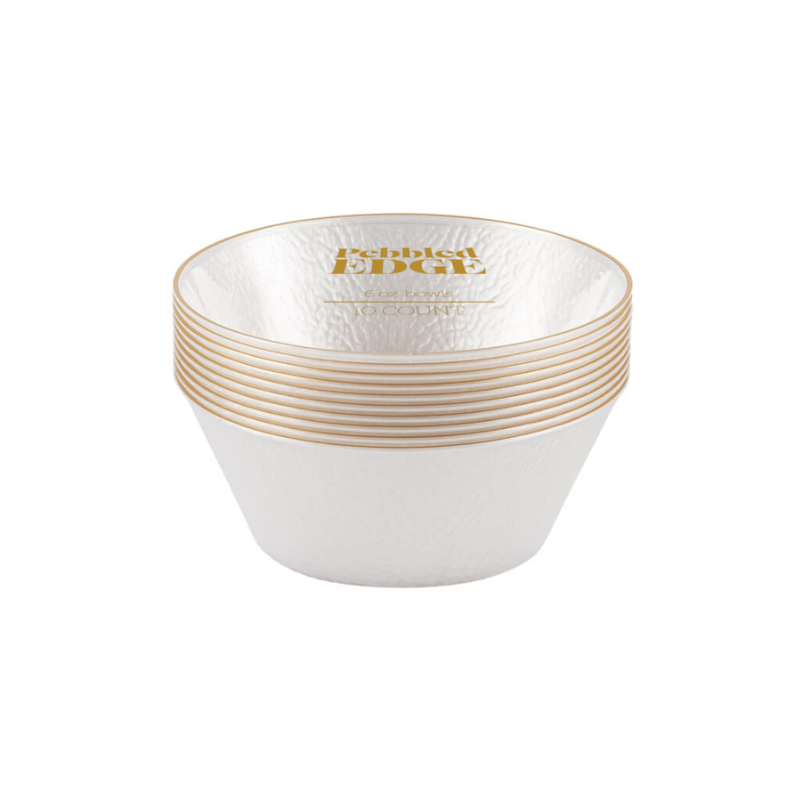 Edge Pebbled 6 oz Bowls Pearl/Gold Rim - 10 Count - The Closeout Connection