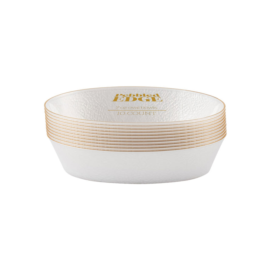 Edge Pebbled 7 oz Bowls Pearl/Gold Rim - 10 Count - The Closeout Connection