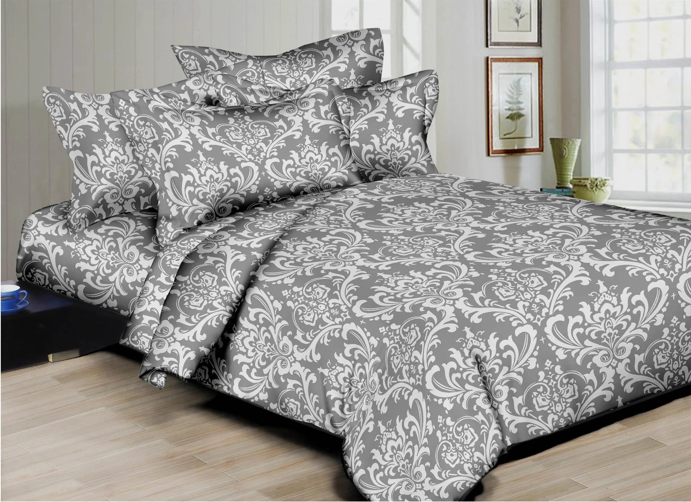 Circles Home 300TC Deluxe Damask Grey Duvet Set