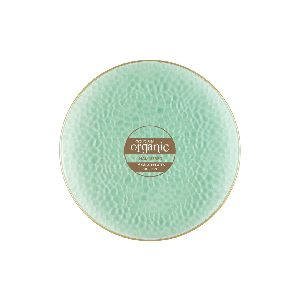 Organic Hammered Plates Green/Gold Rim