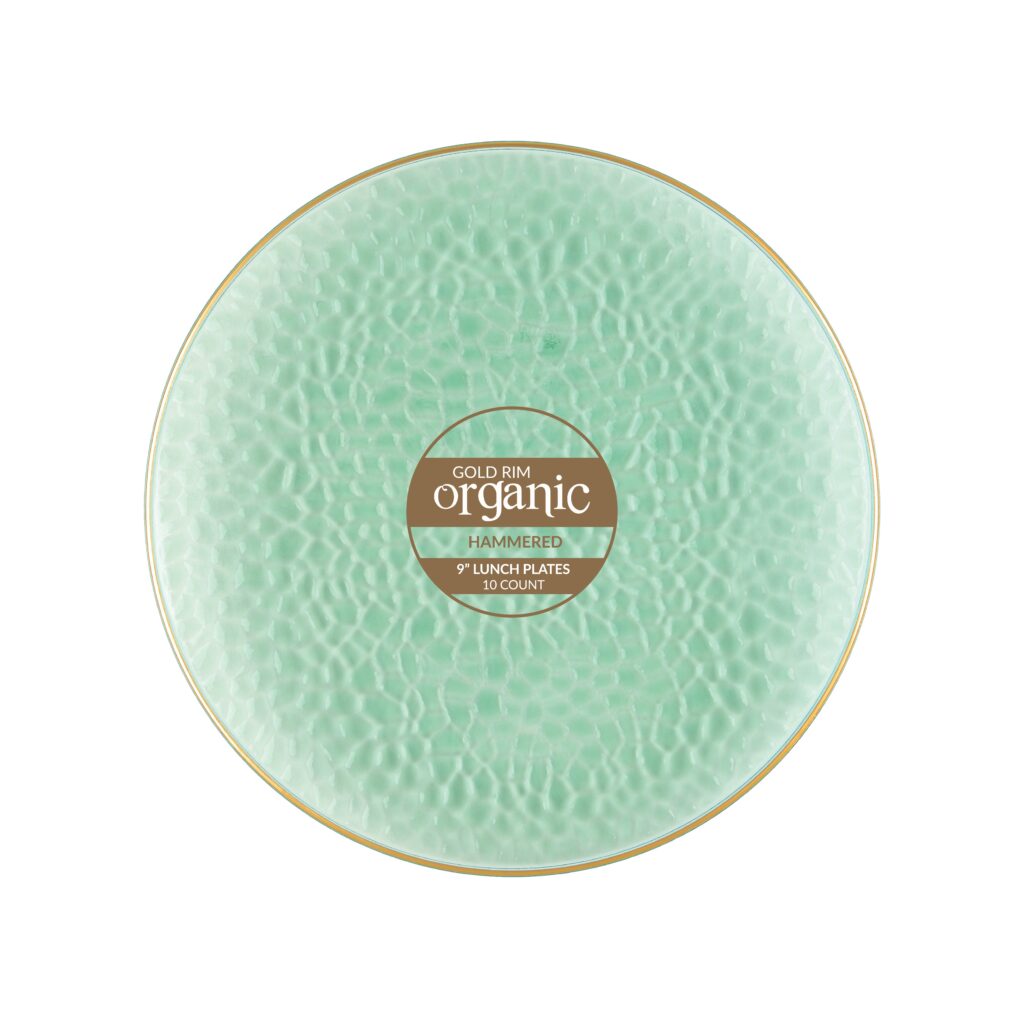 Organic Hammered Plates Green/Gold Rim