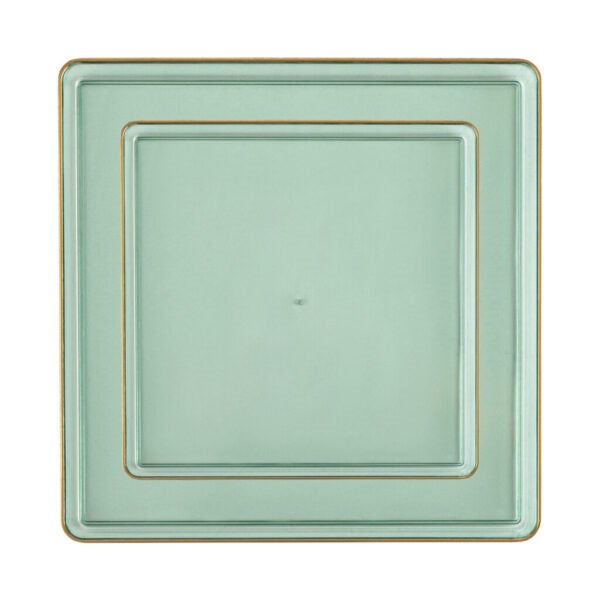 Square Edge Plates Green Transparent/Gold Rim
