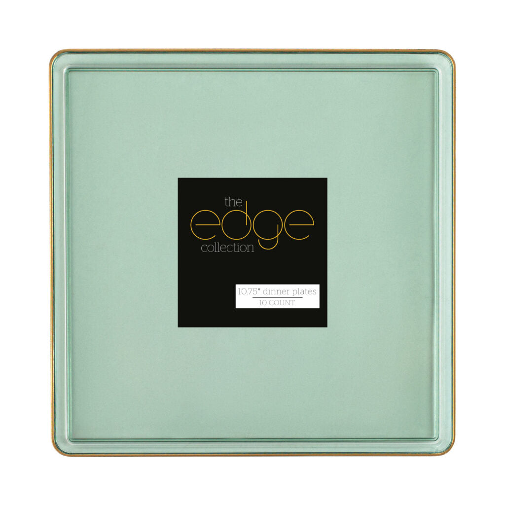 Square Edge Plates Green Transparent/Gold Rim