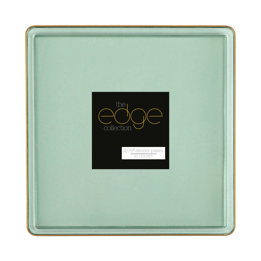 Edge Collection Square Plates Gold Rim - 10 Count - Green