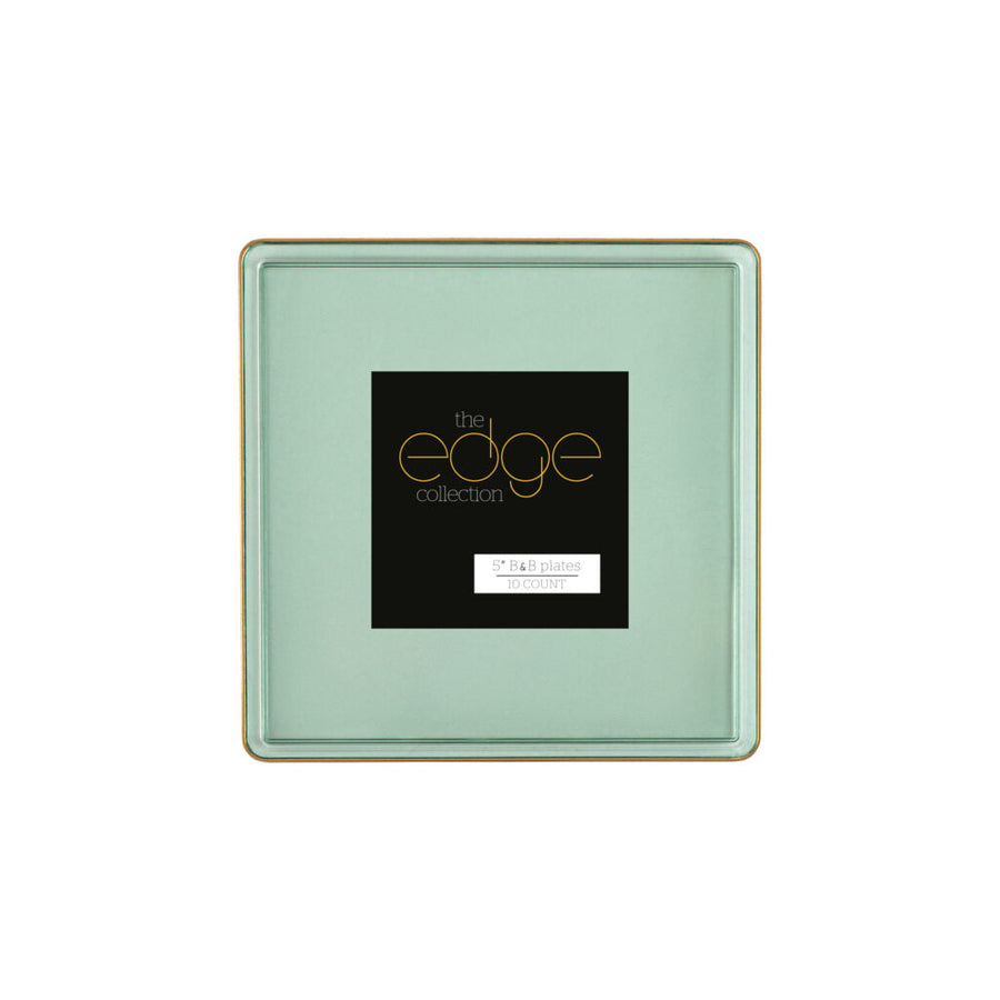 Edge Collection Square Plates Gold Rim - 10 Count - Green
