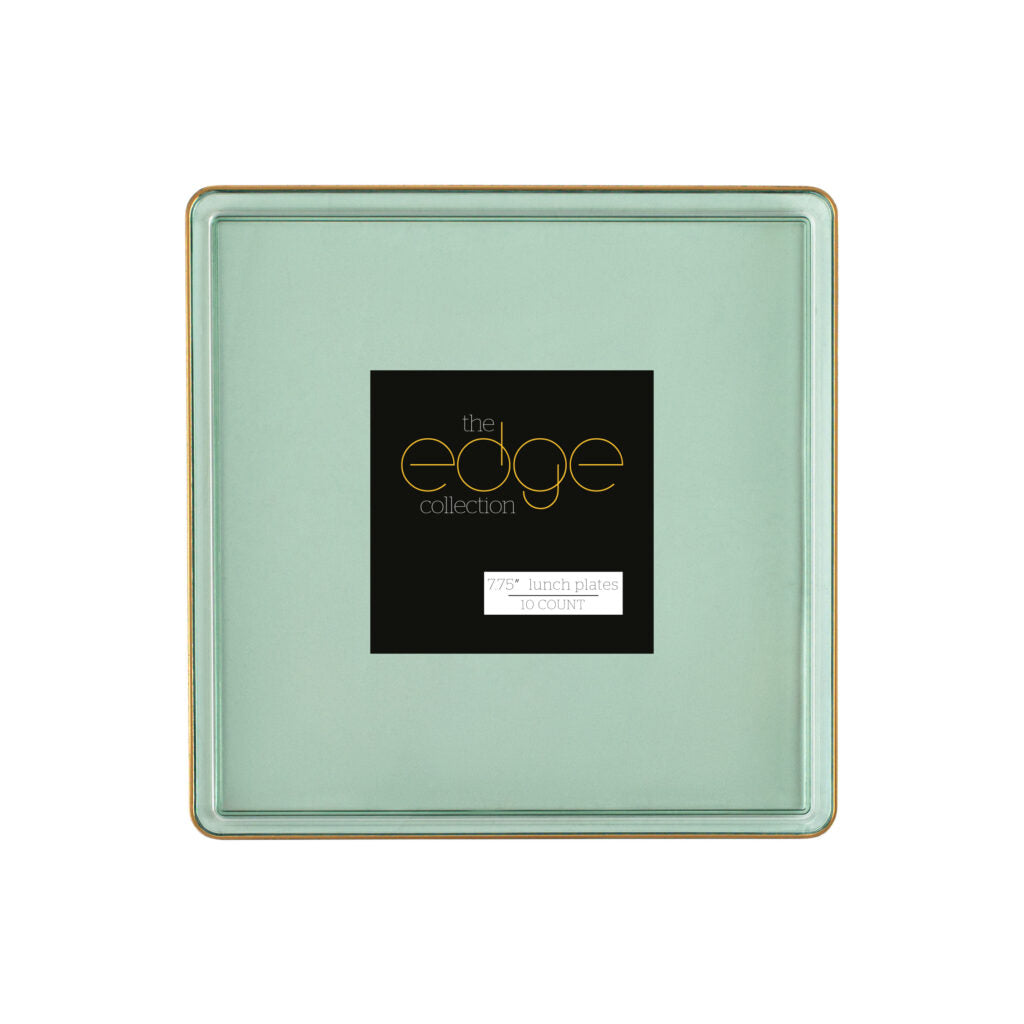 Square Edge Plates Green Transparent/Gold Rim