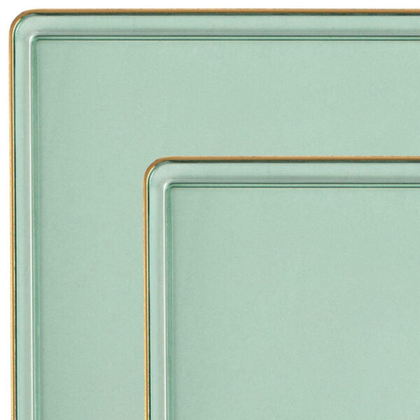 Edge Collection Square Plates Gold Rim - 10 Count - Green