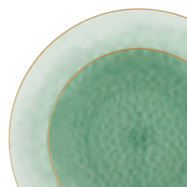 Organic Hammered Plates Gold Rim - 10 Count - Green