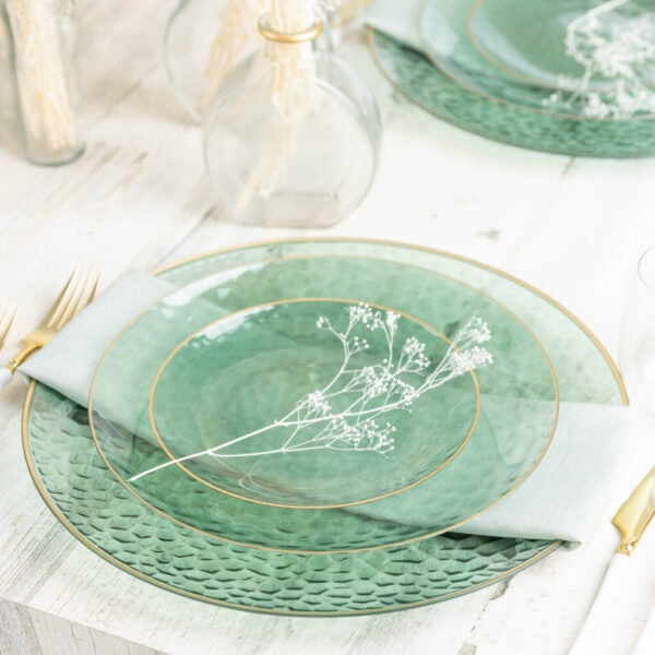 Organic Hammered Plates Green/Gold Rim - The Closeout Connection