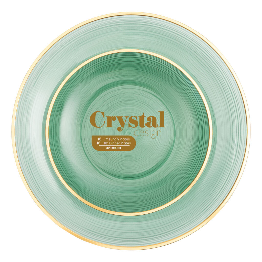 Crystal Design Green Transparent with Gold Rim - 10 Count