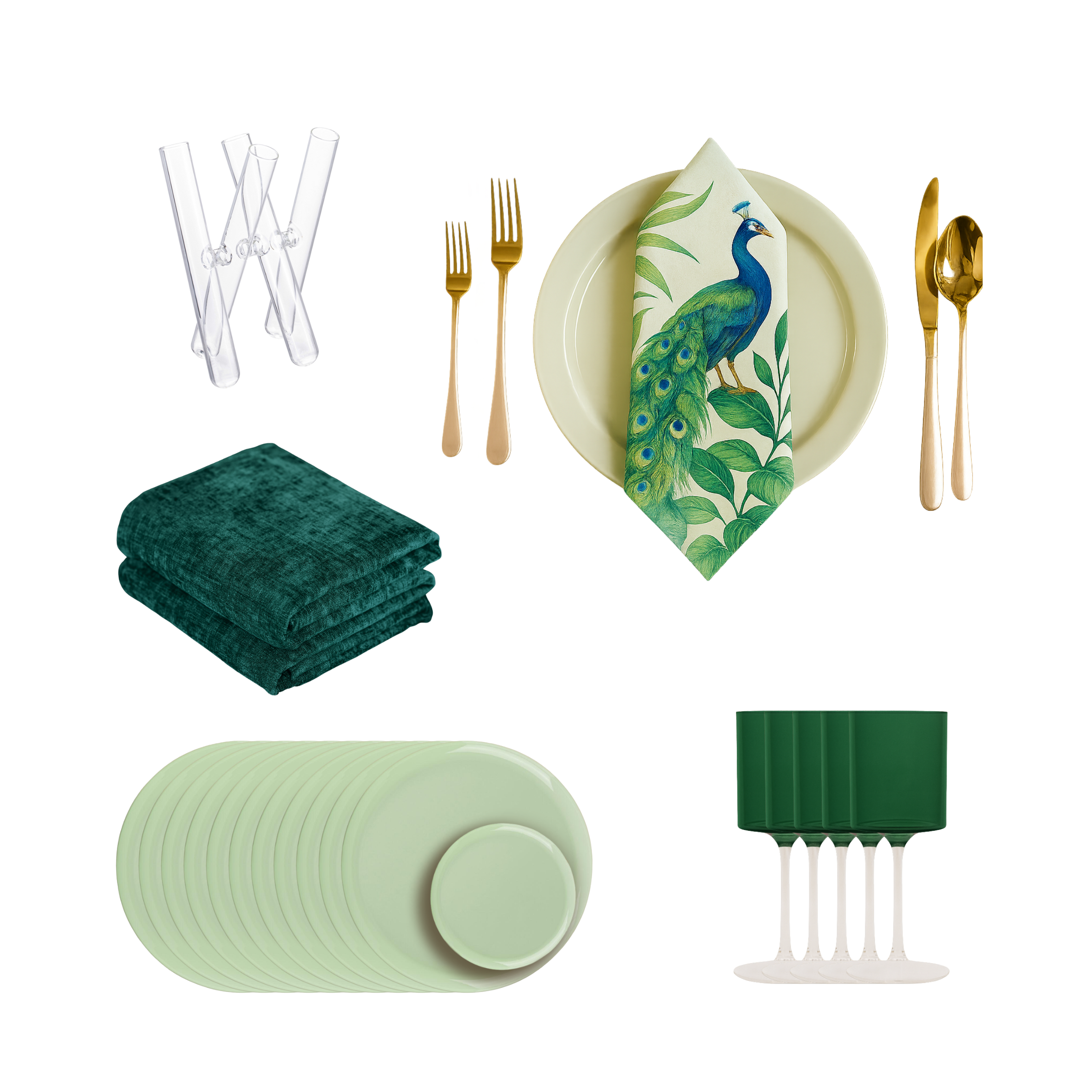 154 Piece - Emerald Noir Scape 10 Guests