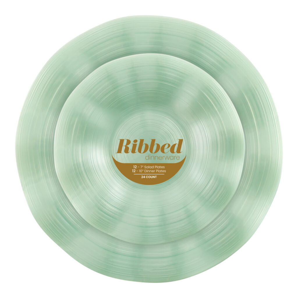 Ribbed Combo Green Pearl 7″ & 10″ Plates - 24 Count