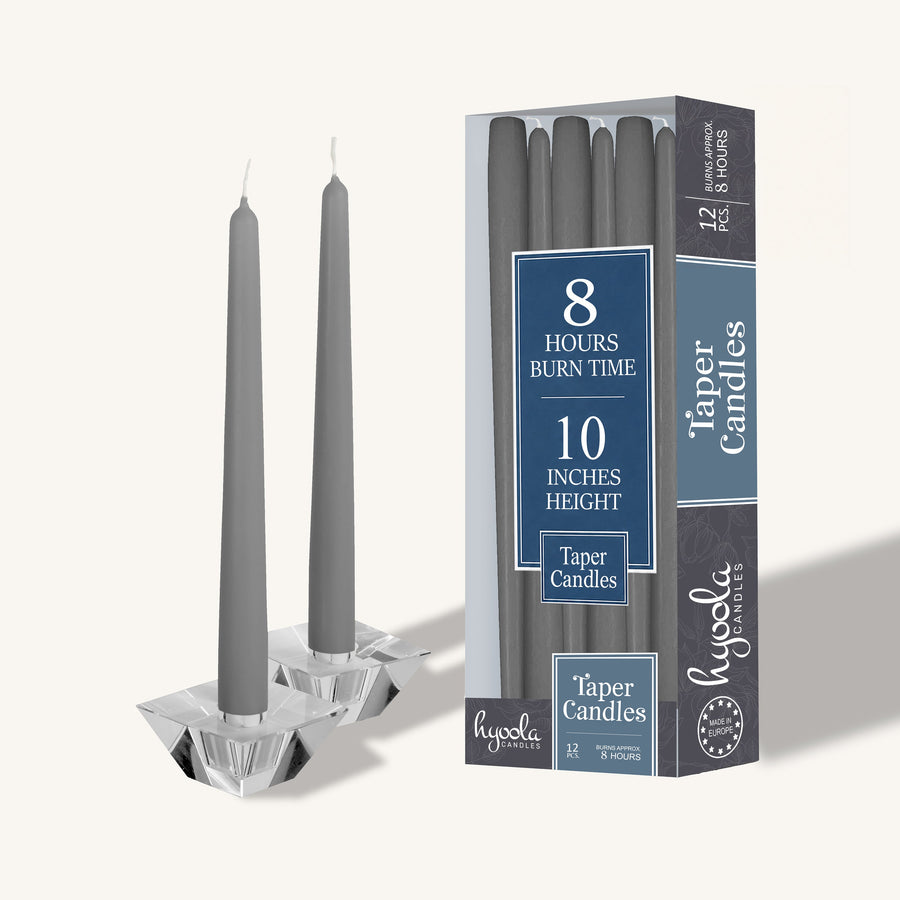 Hyoola Taper Candles 10 Inch 12 Pack, Dark Grey - The Closeout Connection