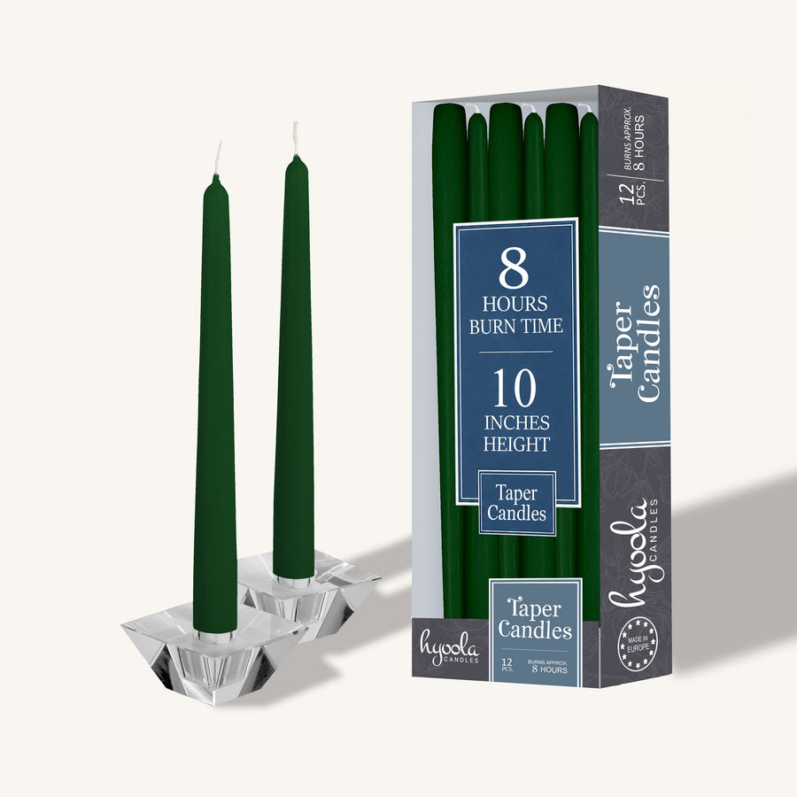 Hyoola Taper Candles 10 Inch 12 Pack, Hunter Green - The Closeout Connection