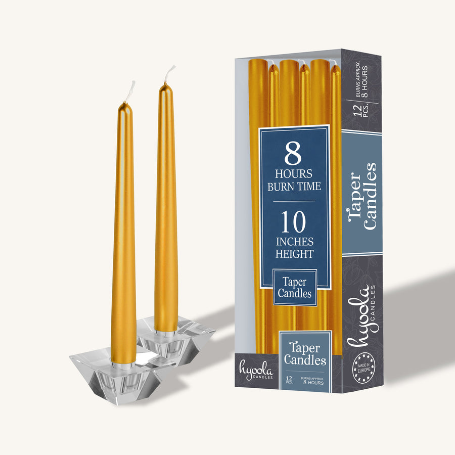 Hyoola Taper Candles 10 Inch 12 Pack, Metallic Gold - The Closeout Connection