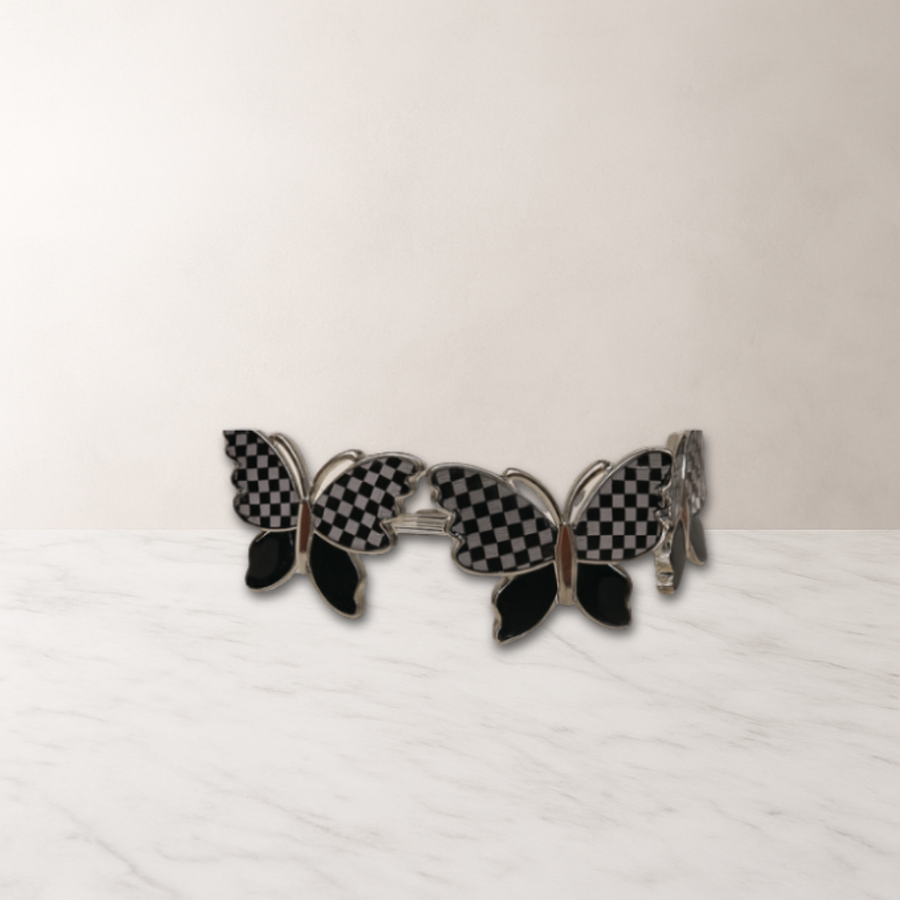Monarch Black and Silver Checkered Napkin Ring - 4 Count - The Closeout Connection