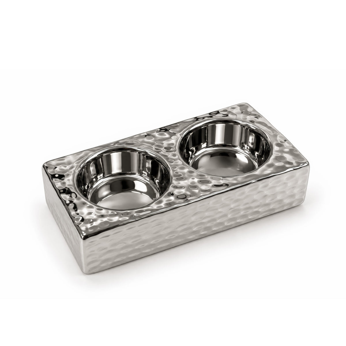 Hammered Dual T-light Candle Holder – Titanium Silver, 4.7 x 2.4 x 1.4"