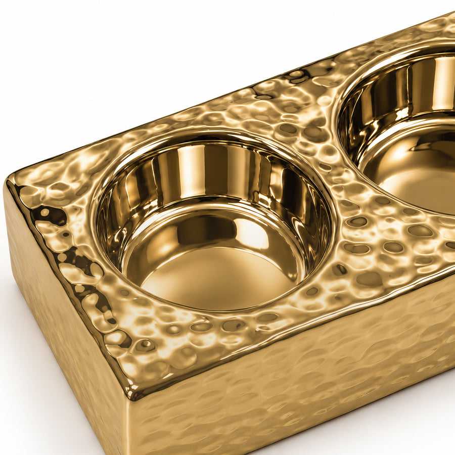 Hammered Dual T-light Candle Holder – Titanium Gold, 4.7 x 2.4 x 1.4"