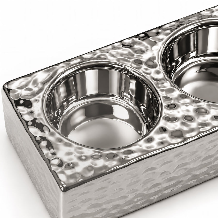 Hammered Dual T-light Candle Holder – Titanium Silver, 4.7 x 2.4 x 1.4"