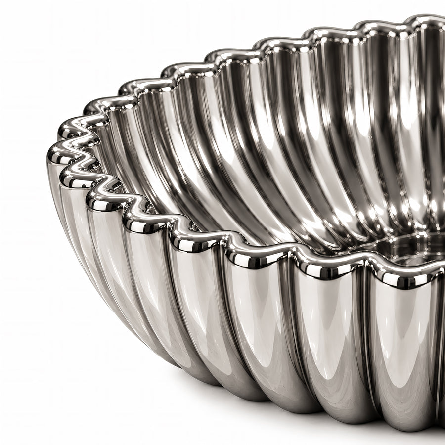 Ribbed Sunflower Decorative Bowl – Titanium Silver, 12.0 x 12.0 x 3.3"