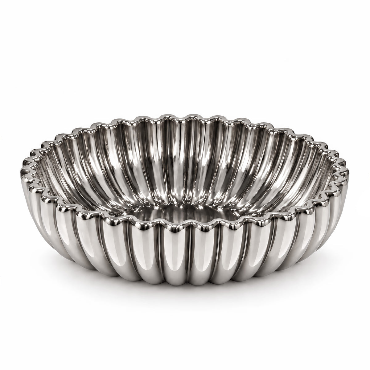Ribbed Sunflower Decorative Bowl – Titanium Silver, 12.0 x 12.0 x 3.3"