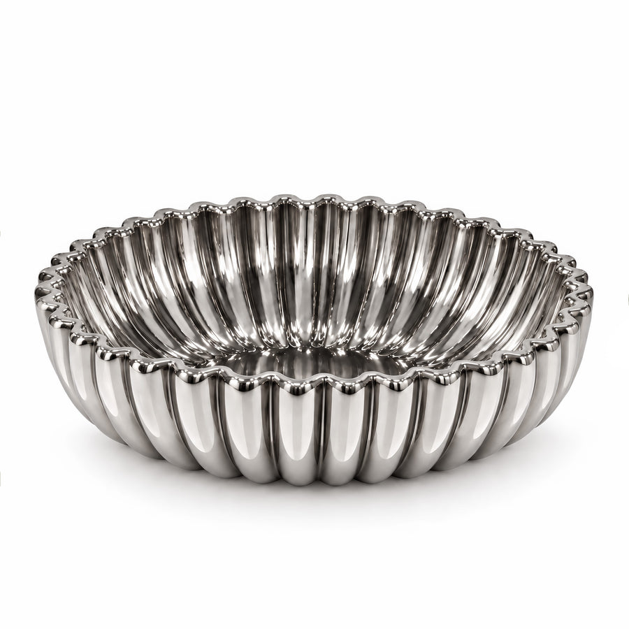 Ribbed Sunflower Decorative Bowl – Titanium Silver, 12.0 x 12.0 x 3.3"