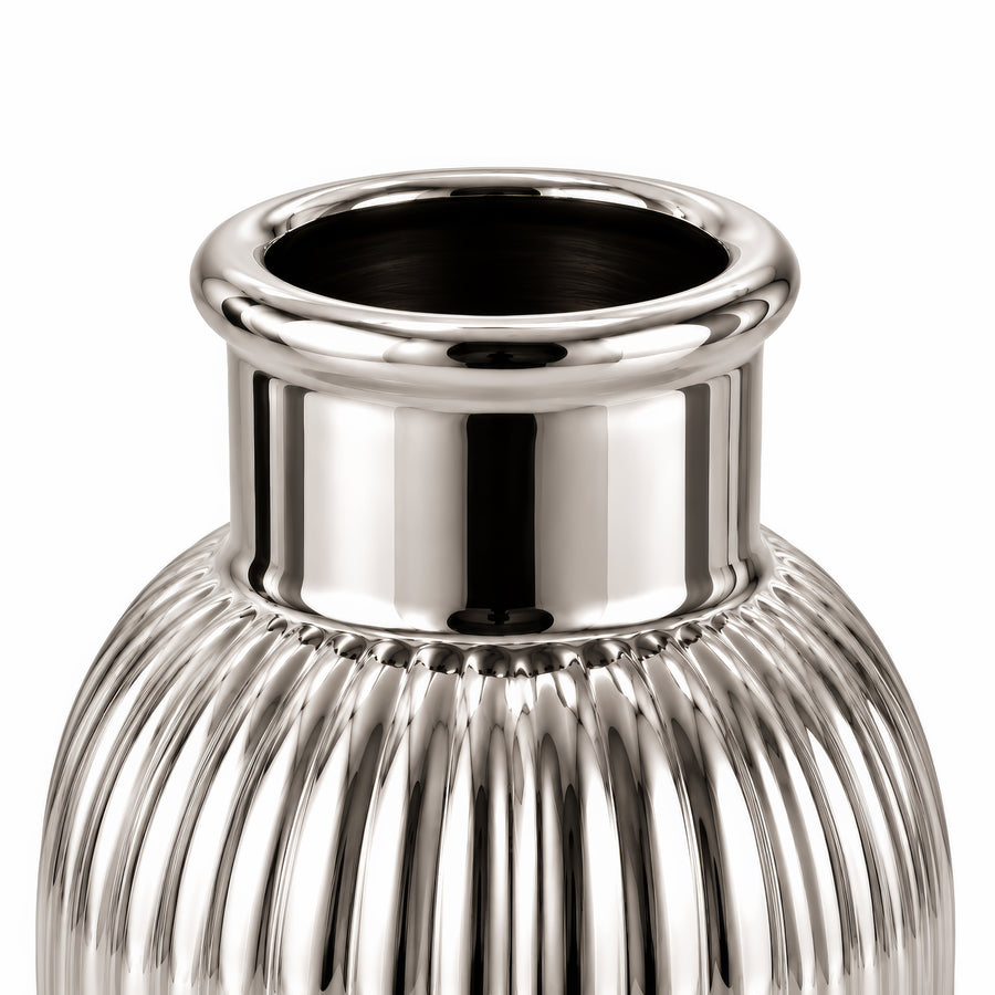 Ribbed Cylinder Vase – Titanium Silver, 3.7 x 3.7 x 5.7"