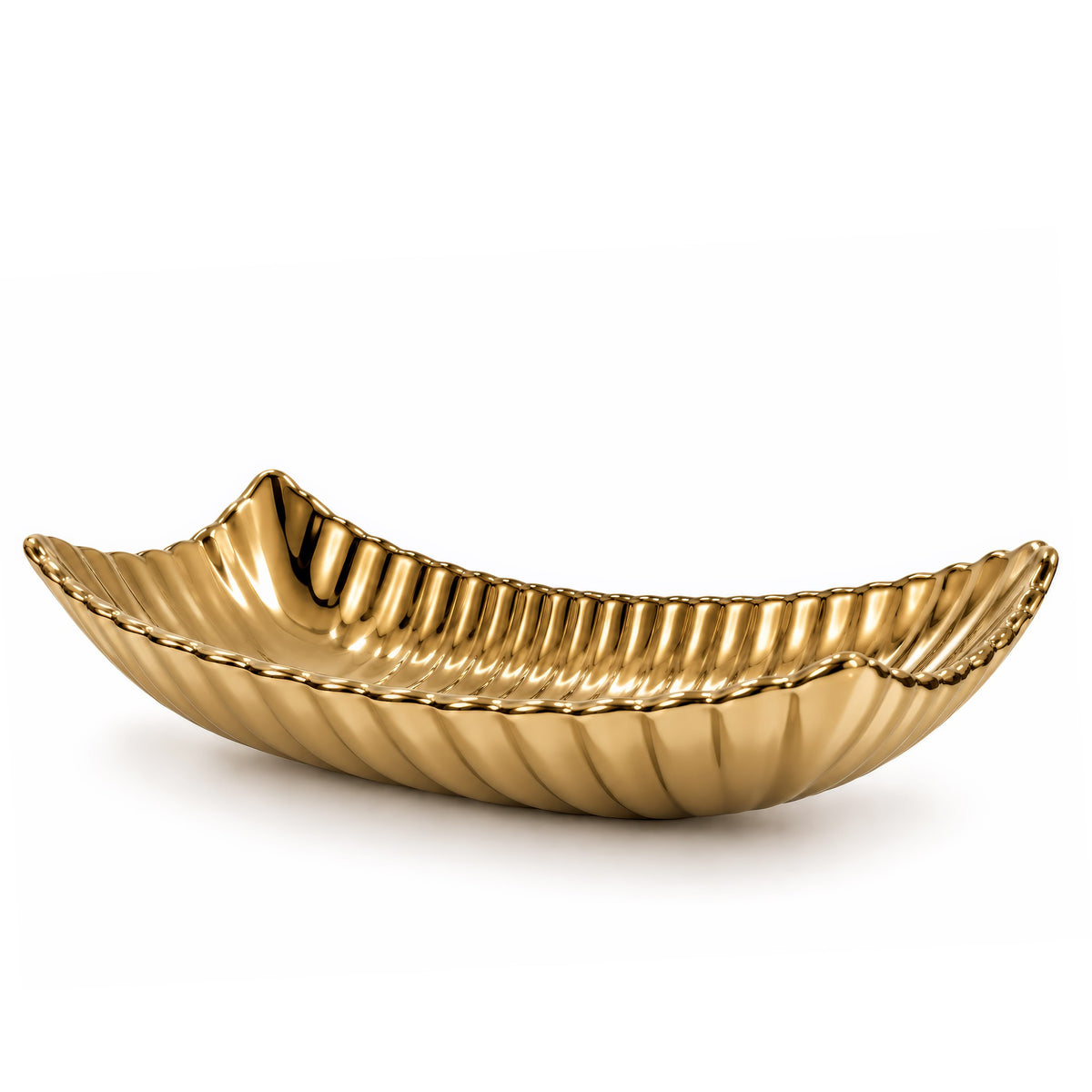 Rippled Rectangular Decorative Tray – Titanium Gold, 14.2 x 7.3 x 3.1"