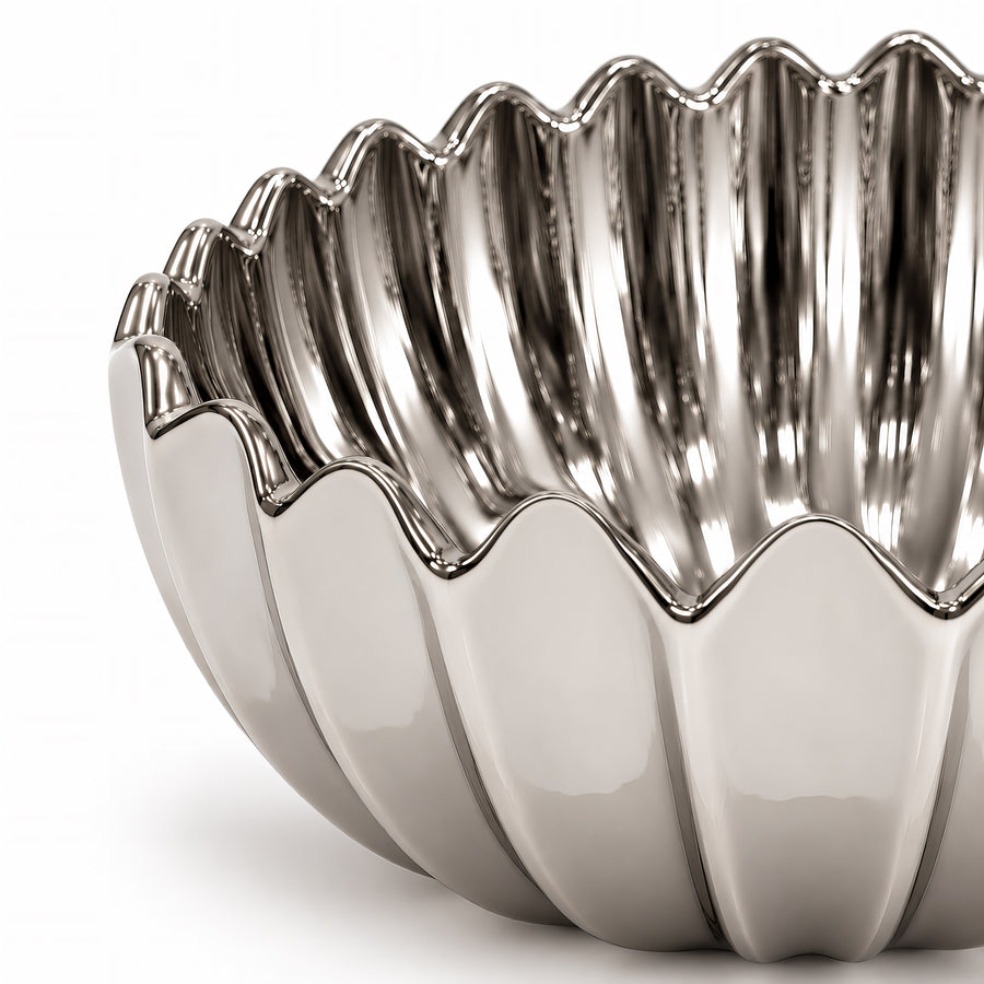 Fluted Petal Decorative Bowl – Titanium Silver, 11.4 x 11.4 x 5.1"