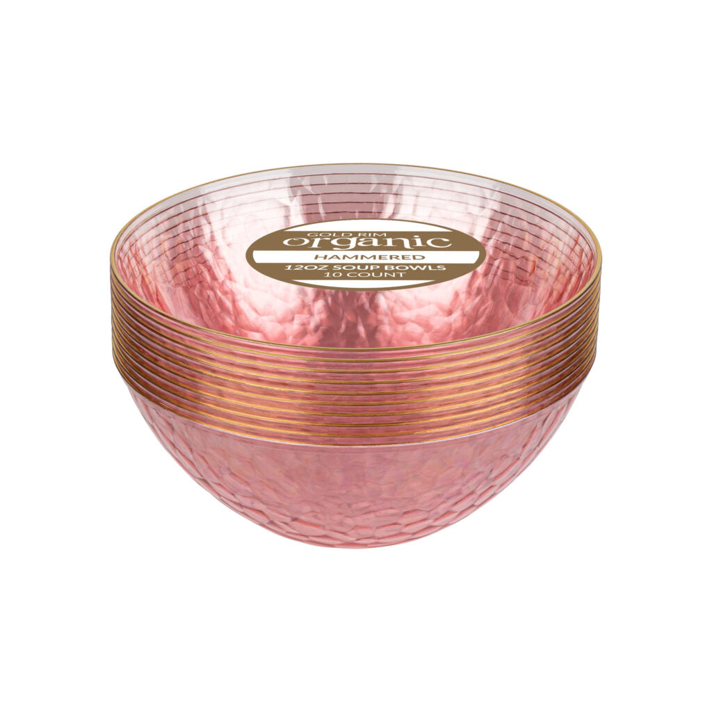 Pink/Gold Rim Soup Bowls - 10 Count
