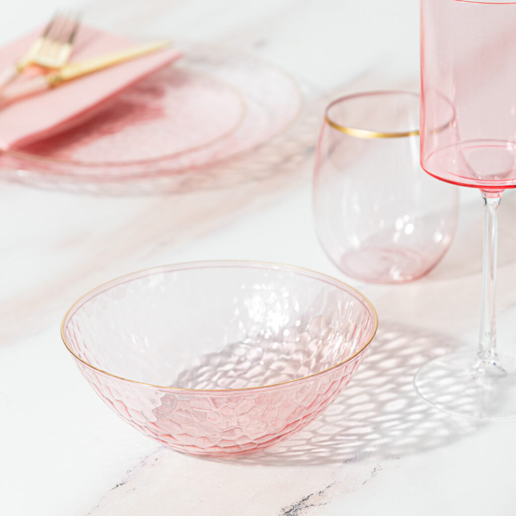 Pink/Gold Rim Soup Bowls - 10 Count