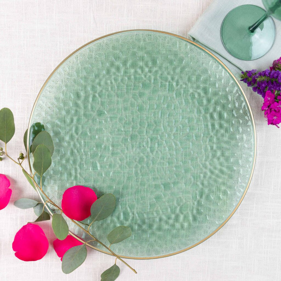 Organic Hammered Chargers with Gold Rim - 4 Count - The Closeout Connection