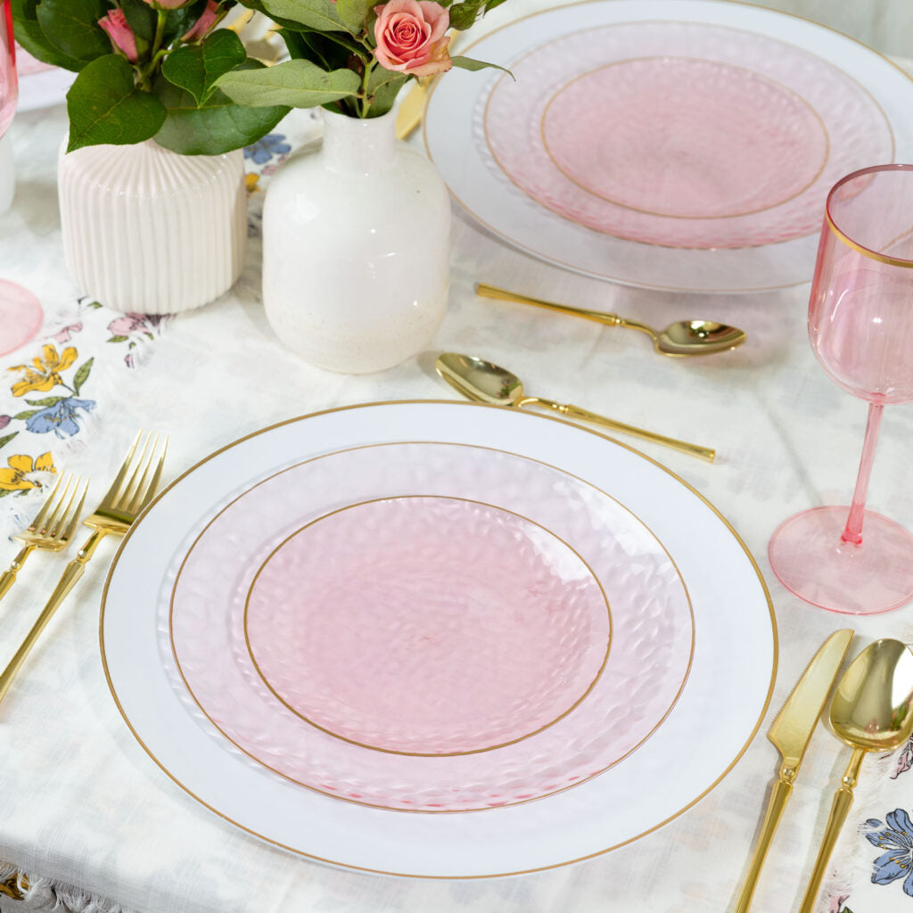 Organic Hammered Plates Pink/Gold Rim- 10 Count - The Closeout Connection