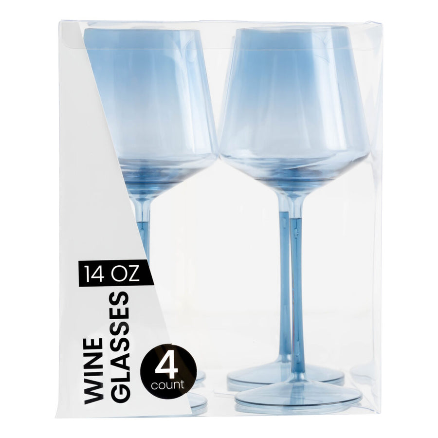 Blue Hip Wine Glass 14oz - 4 Count - The Closeout Connection