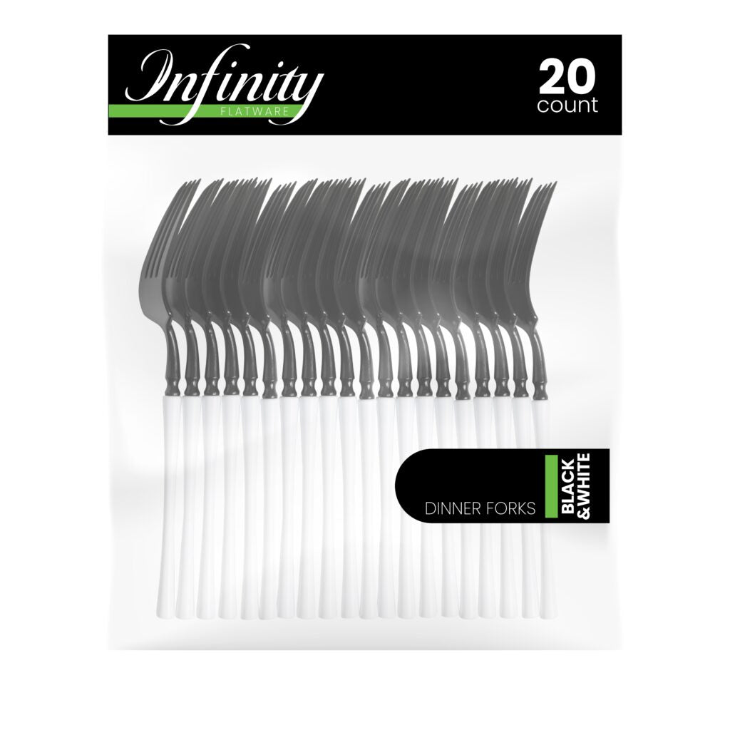 White/Black Dinner Forks- 20 Count