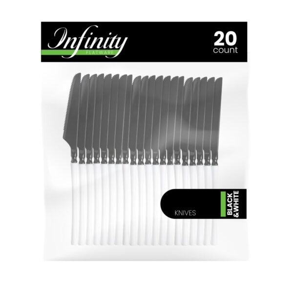 Infinity Flatware White/Black Knives- 20 Count