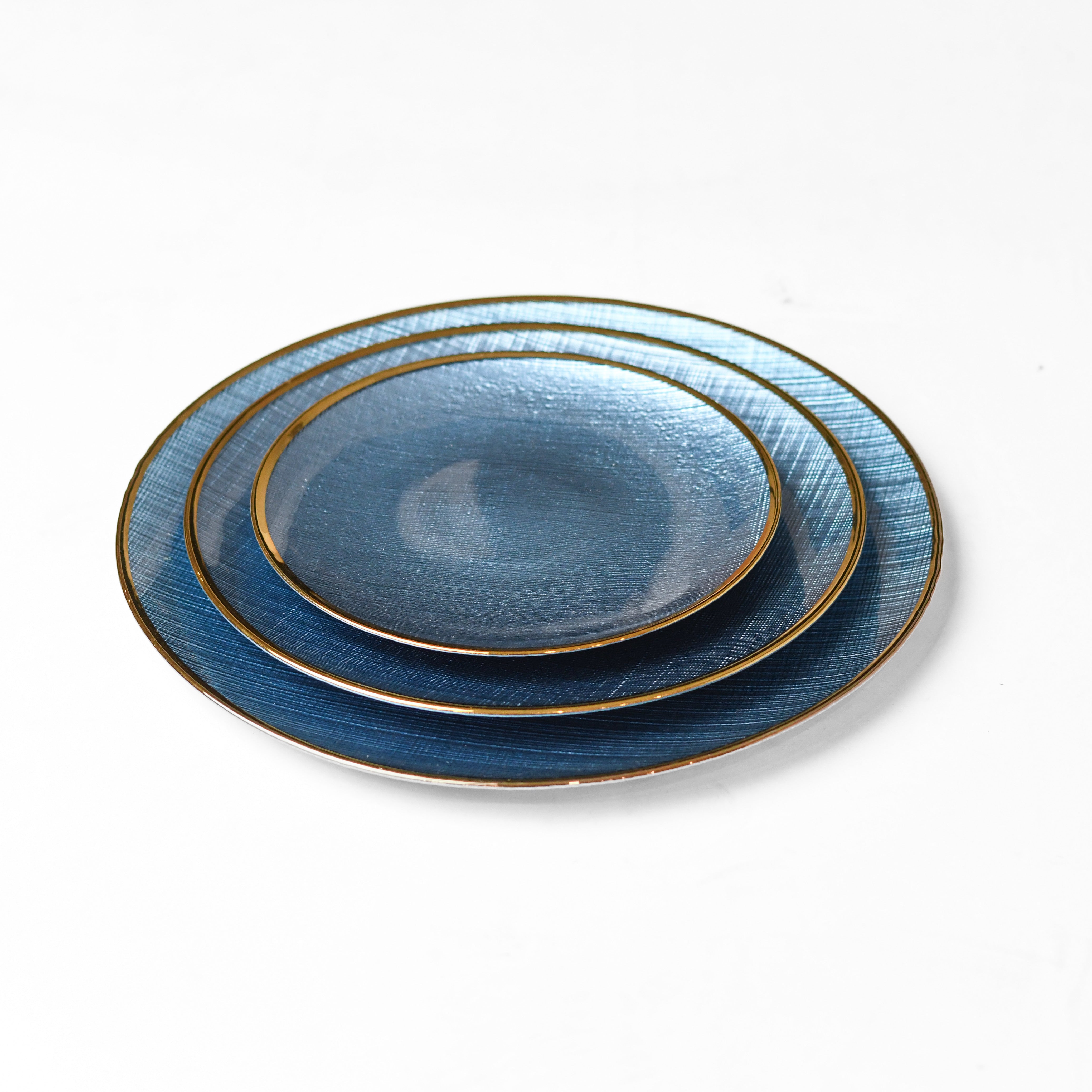 Invigo Living Blue Glass Dinner Plate with Gold Rim