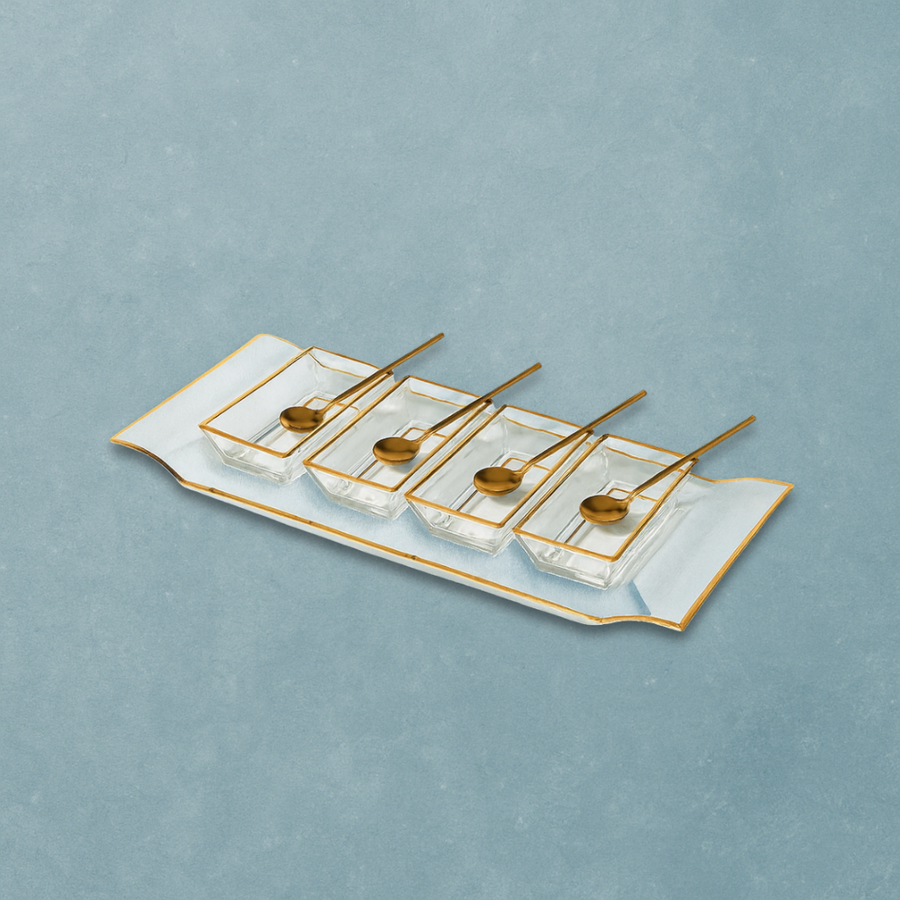 Invigo Living Clear Tray with Rectangular Bowls/Spoons - The Closeout Connection