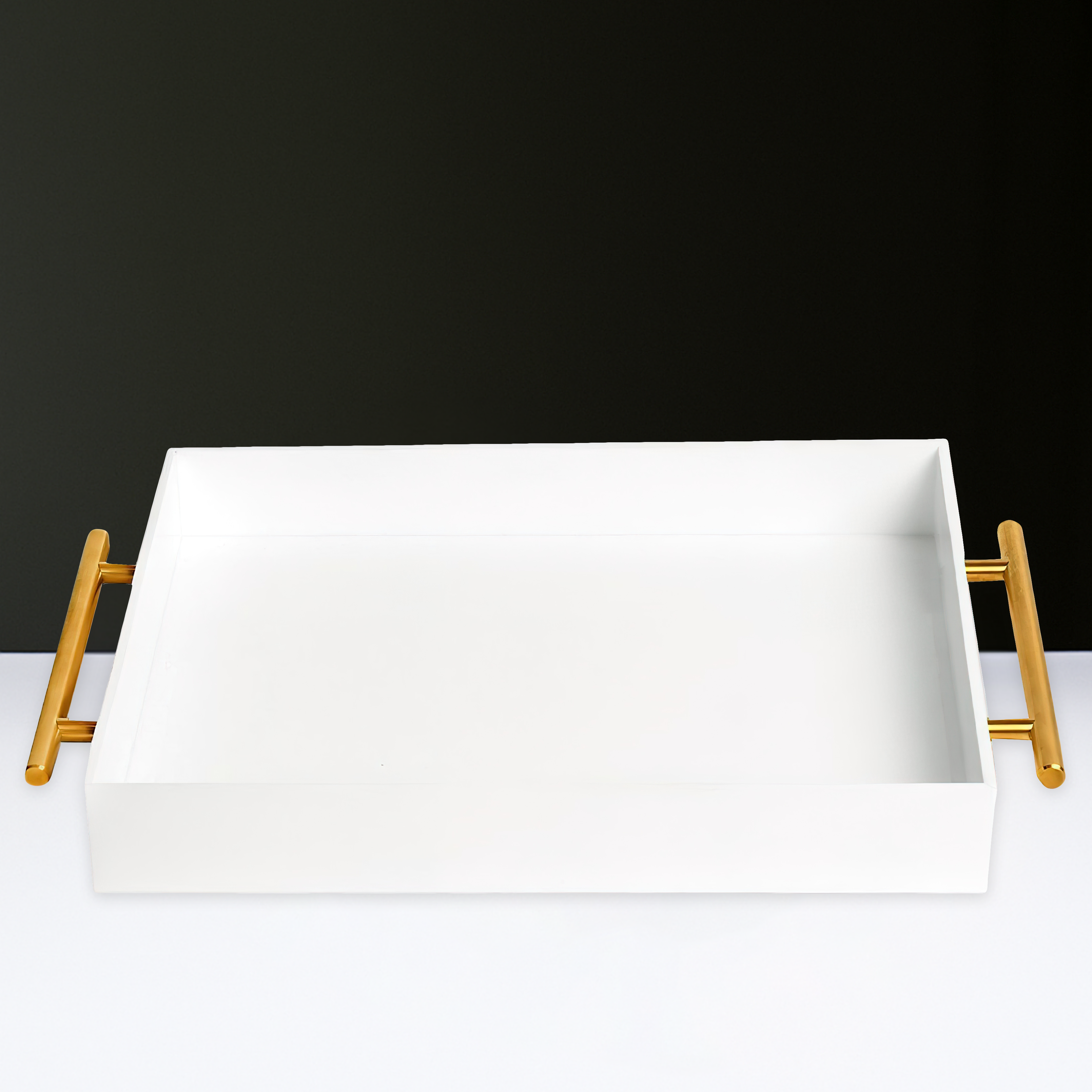White Lucite Tray with Gold Handles
