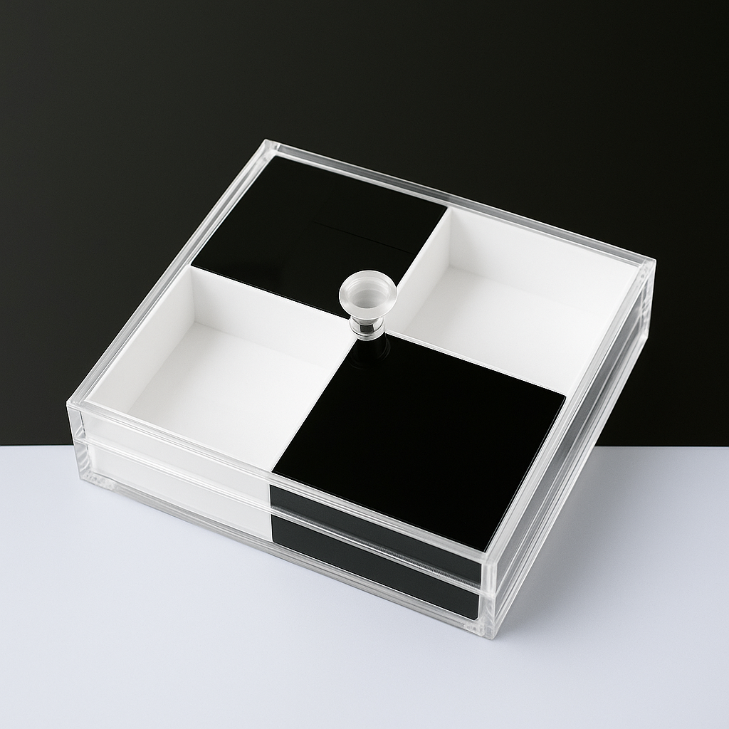 Lucite Black and White Snack Tray with Cover
