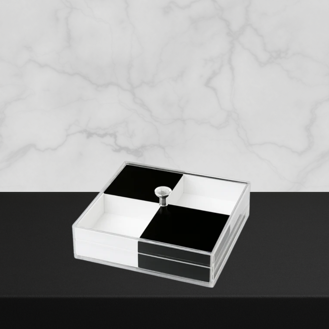 Lucite Black and White Snack Tray with Cover