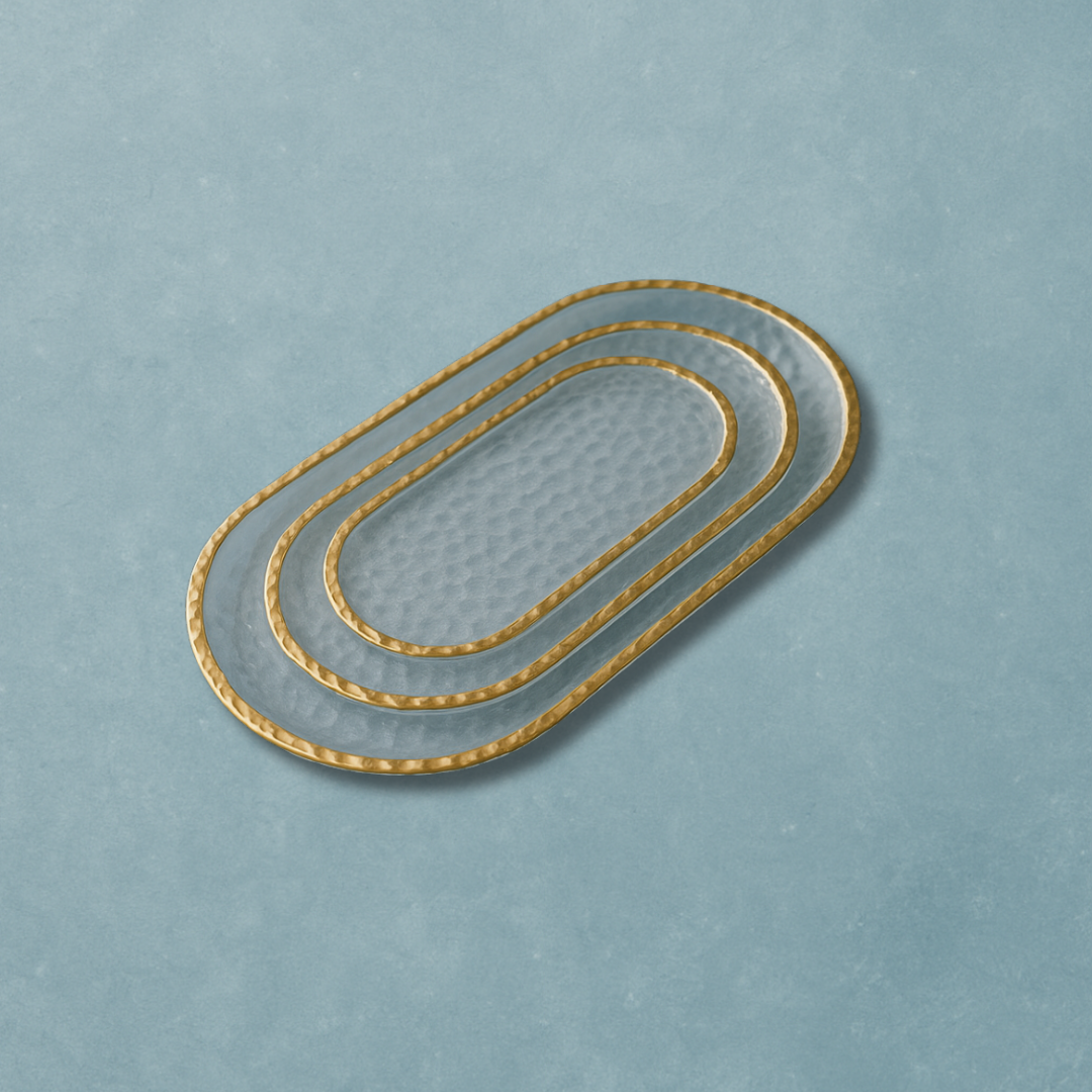 Medium Clear Oblong Glass Tray with Gold Rim