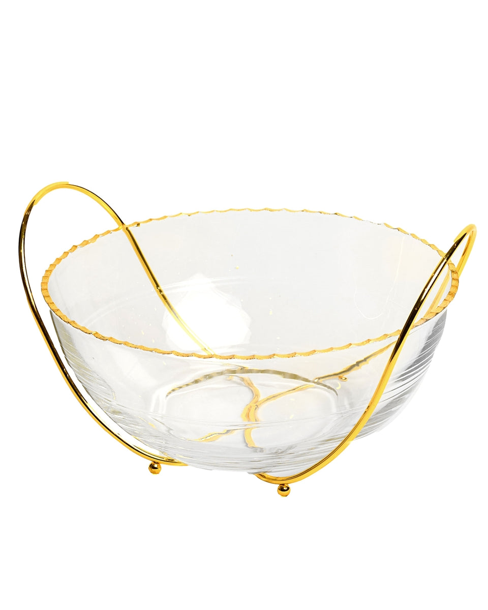 Monte Carlo Large Gold Rimmed Bowl with Gold Metal Stand